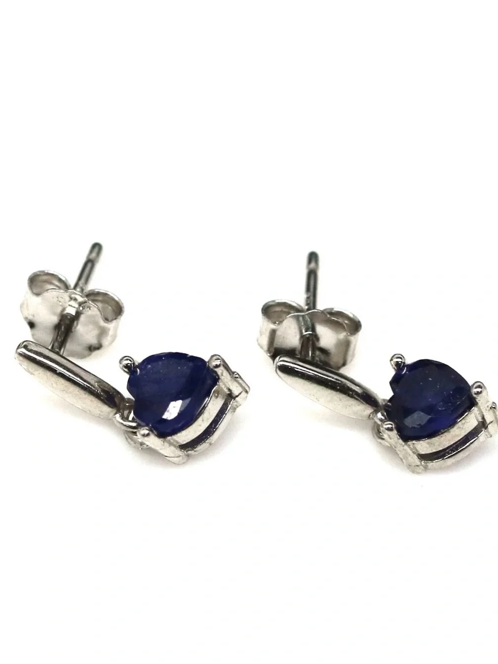 Set!  Natural Blue Sapphire 6mm Heart Earrings & Pendant Necklace 925 Sterling